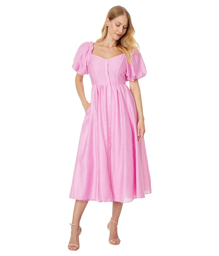 CeCe Puff Sleeve Button Down Midi Dress | Zappos.com